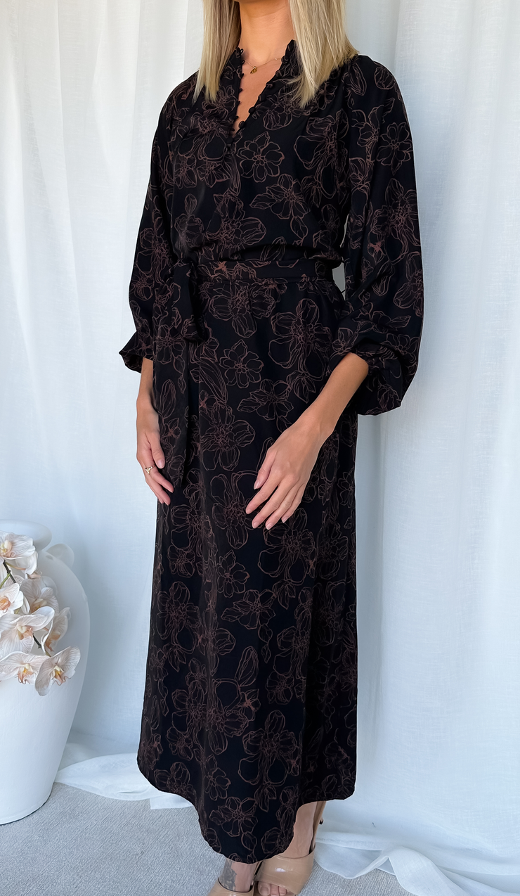 Leona Maxi Dress - Black Floral
